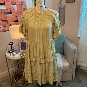 Oliviaceous green and pink flowy dress ~ Size SMALL